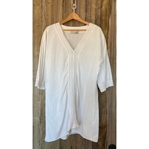 Sea Spice Beach Cover Dress Sz XL White Cotton‎ Crochet Lace Trim Resort Boho